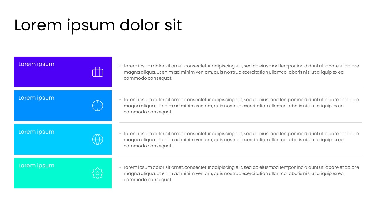 Horizontal Feature List & Sectioned Content PowerPoint Template